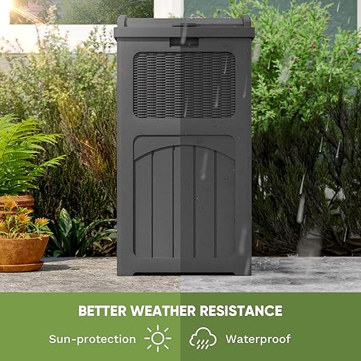 Patiowell 36 Gallon Outdoor Trash Can, Resin Outdoor Garbage Can with Lid for Patio, Backyard, Deck, Black (2 Pack