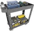 Large Garage Plastic Utility Cart, Heavy Duty 2 Shelf Tool Cart Service Cart Rolling Push Carts with Ergonomic Handle 5" Swivel Casters.