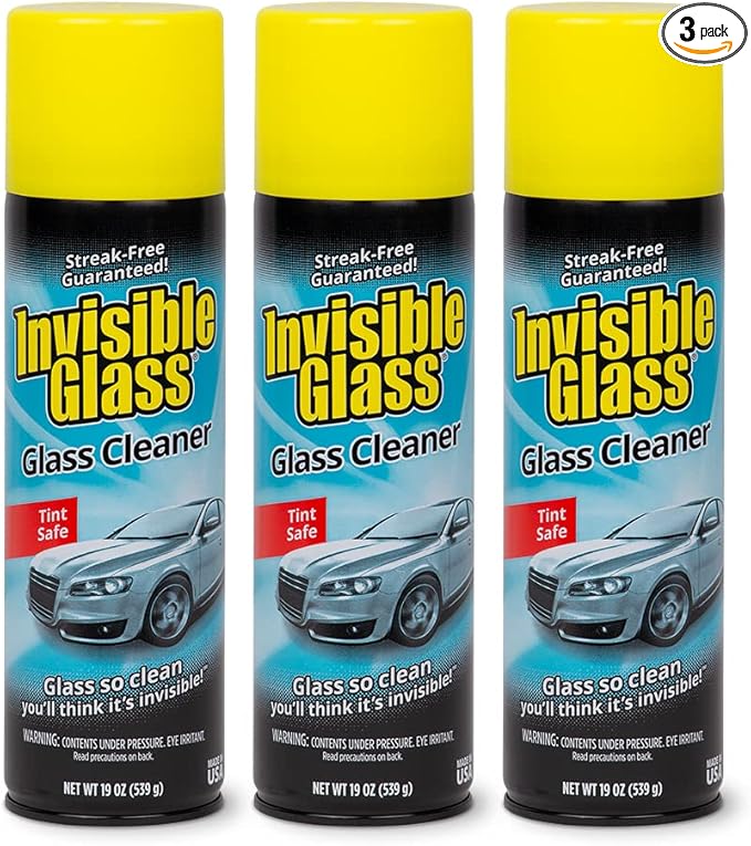 Invisible Glass 91164-3PK Premium Aerosol Glass and Window Cleaner for Auto and Home Cleans Glass, Windows, Windshields, and More, Streak-Free, Ammonia-Free, Tint-Safe, 19 oz (Pack of 3)