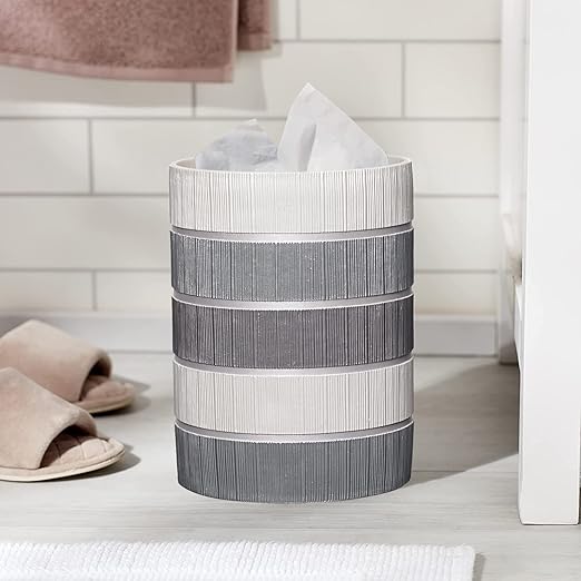 Zahari Home Decorative Trash Can for Bathroom, Office & Bedroom - 2.1 Gallons Stylish & Small Trash Can for Dorms, Desktop & Restroom - Chic Waste Basket for Compact Spaces, Modern Line, Grey
