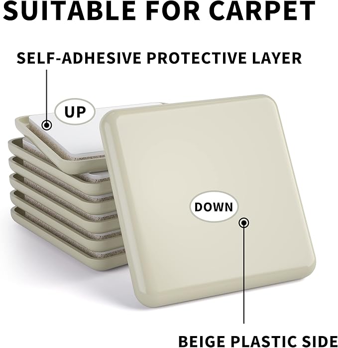 Furniture Sliders 20 pcs-2 1/2” Square Furniture Sliders for Carpet Furniture Pads Hardwoods Floors, Heavy Duty Furniture Movers Sliders Reusable Furniture Moving Pads Floor Protectors for Carpet