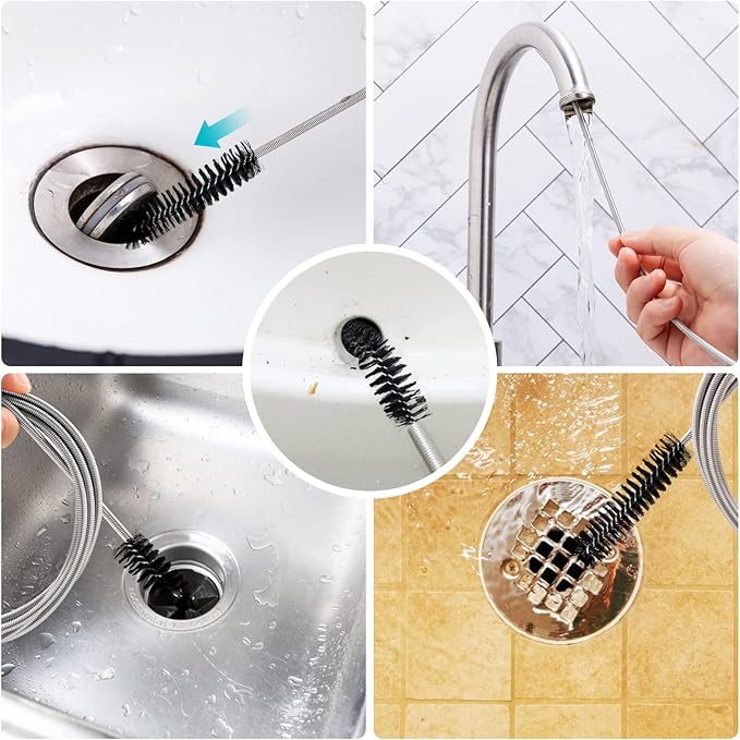 Extra-Thick Drain Brush with Stronger Spring - 67-Inch Flexible Pipe Cleaning Tool - Dual Bristle Heads - Ideal for Curved Pipes and Slim Holes – Black