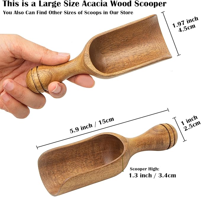 Big Coffee Scoops Shovel,Large Ground Coffee Scoop 2PCS Large Wooden Scoops for Jars 5.9″ Acacia Measuring Spoons for Coffee, Kitchen Scoop for Tea,Coffee, Powder, Bath Salts,Laundry -Multifunctional