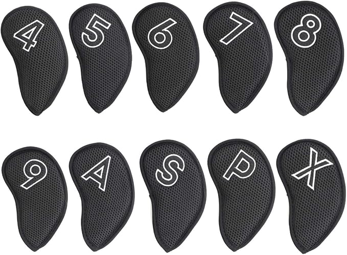 Montela Golf Iron Covers,Golf Iron Head Covers Mesh Golf Iron Covers Set 10pcs Golf Iron Headcovers,Golf Club Head Covers for Iron with Magic Tape Fit Most Brand 4-9 APSX