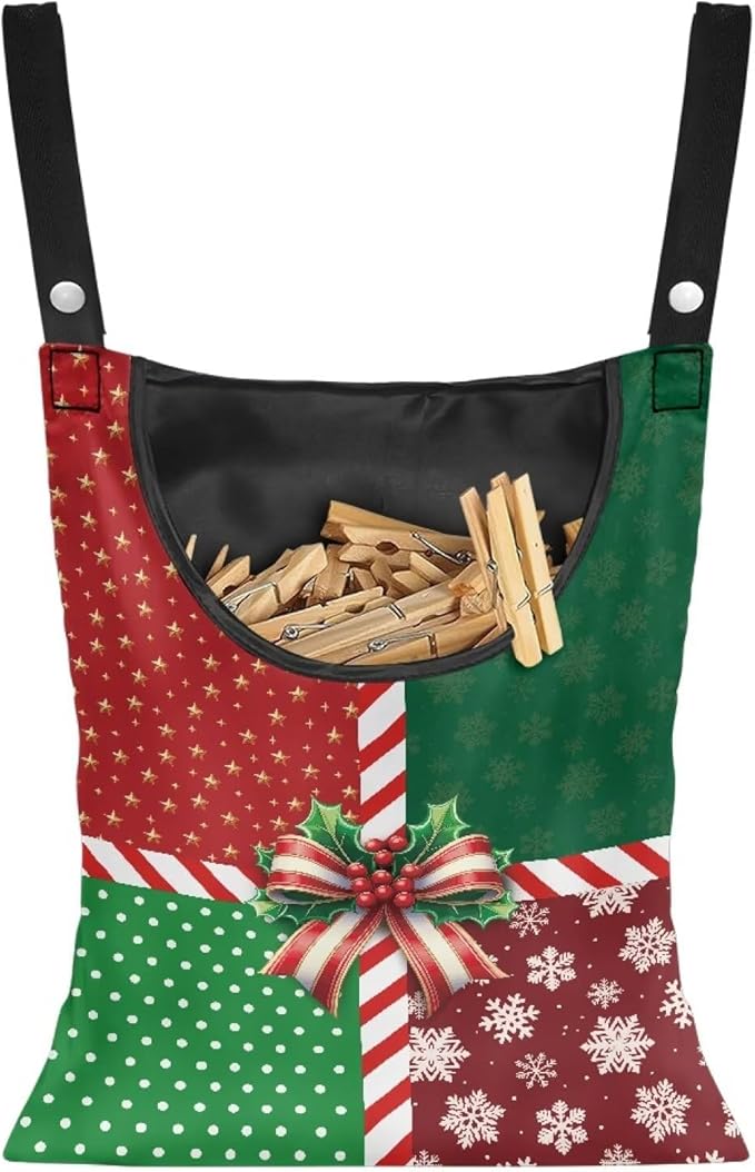 Christmas 2025 Adjustable Clothespin Storage Bag - Hanging Rope Organizer for Indoor/Outdoor Laundry Room & Closet Door