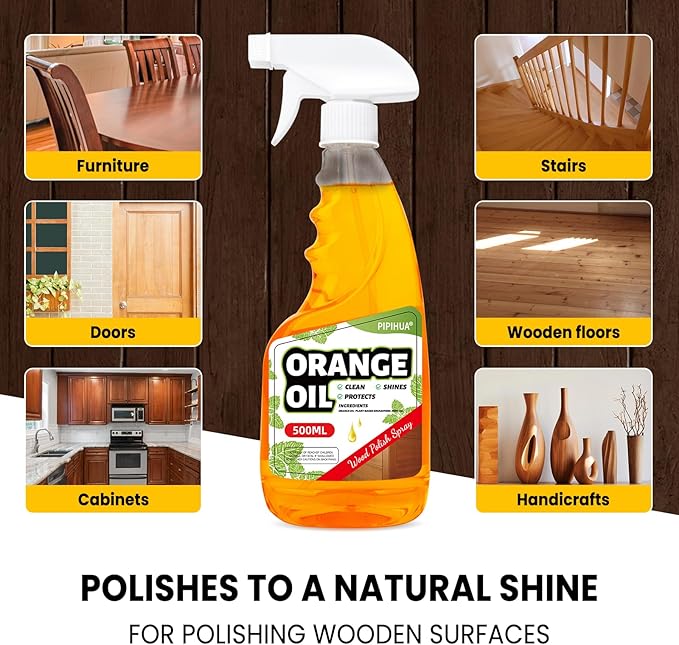 PIPIHUA Wood Oil Polish Spray, Shines & Protects, Wood Furniture Cleaner and Polish for Cabinets Tables Floors Mint Scent 16.9 oz