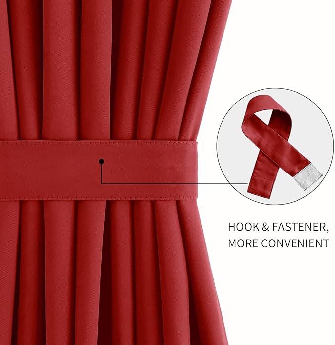 DWCN French Door Curtains – Rod Pocket Thermal Blackout Curtain for Doors with Glass Window, Christmas, Kitchen and Patio Doors for Privacy, 54 X 40 Inches Long, 1 Curtain Panel with Tieback, Red