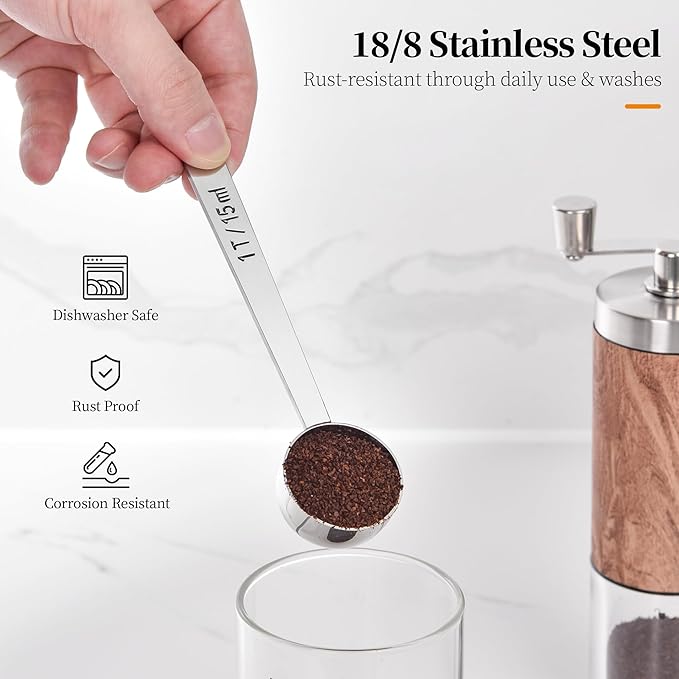 Long Handle Coffee Scoop: 5.64 Inch 18/8 Stainless Steel 1 Tablespoon Metal Measuring Spoon Tbsp Scoop for Coffee Beans, Grounds Coffee, Coffee Powder, Tea, Tall Jars (1Tbsp/15ml)