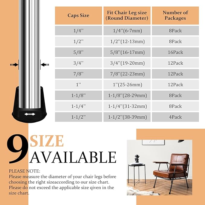 7/8" Round Rubber Chair Leg Tips Caps, Chair Leg Floor Protectors, Non-Slip Chairs Legs Caps, Stool Feet Protectors Cap, Folding Metal Chairs Legs Tip Replacement (Black, 24 Pack)