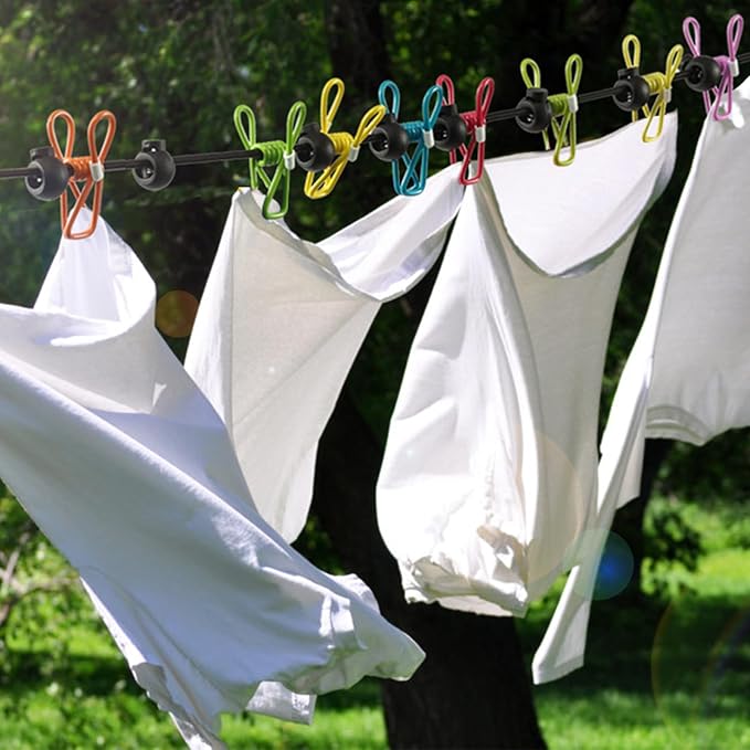 2 Pack Camping Clothesline Portable 12 Clothespins, Black Camping Accessories Travel Clothesline for Outdoor Indoor, Retractable Clothes Line Elastic Clothesline for Camper Hotel Room