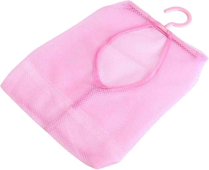 Clothespin Bag, Multi Purpose Hanging Mesh Storage Bag Clothespin Bag with Hanger for Socks Stockings Bra Underwear Bathroom(Pink)