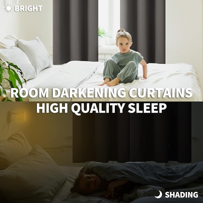 BGment Rod Pocket Blackout Curtains for Bedroom 54 Inches Length - Thermal Insulated Room Darkening Curtain for Living Room, 42 x 54 Inch, 2 Panels, Grey