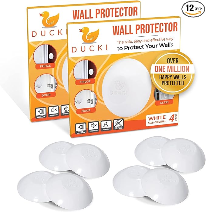 Ducki Door Stop Wall Protector | Self Adhesive Door Knob Wall Protectors from Door Knobs | Rubber Door Stoppers for Wall Damage & Noise | Durable, Shock Absorbent & Discreet | 8 Pack White Door Stops
