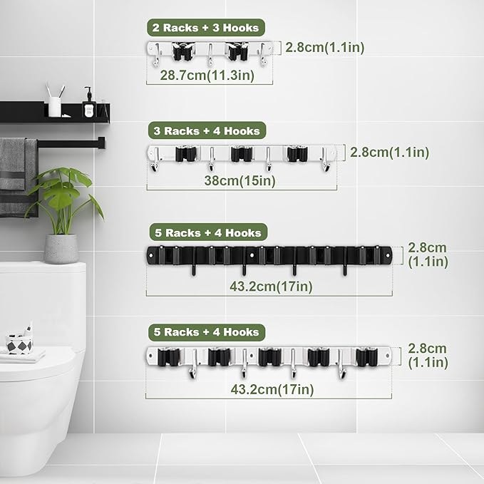 2 Racks and 3 Hooks Broom and Mop Holder Wall Mounted Garage Organizer Storage Tool Racks Stainless Steel Heavy Duty Hooks Self Adhesive Solid Non-slip Wall Hangers for Home Kitchen Garden Laundry