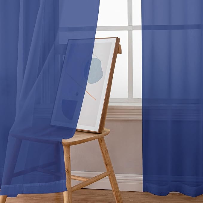 Chyhomenyc Royal Blue Sheer Curtains, 84 Inch Long 2 Panel Set, Rod Pocket Voile Drapes for Living Room, Bedroom - 2PCS, Each 42 W x 84 L