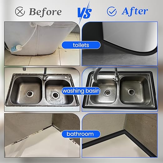 ABSOFINE Caulk Tape Waterproof Self Adhesive, Black Toilet Caulk Sealant Tape, Shower Seal Strip for Kitchen, Countertop, Bathroom, Sink Bathtub Toilet Edge Protector with Sealing Tool (1.97"x16.4Ft)