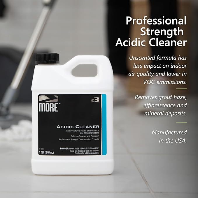 MORE Grout Cleaner for Tile Floors - Acidic Grout Cleaning Solution - Removes Cement-Based Grout Haze, Efflorescence and Mineral Deposits - Quart 32oz