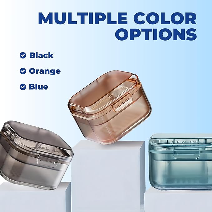 Retainer Case Denture Bath Case,Retainer Cleaner Case with Lid,Denture Cup for Partial Dentures,Mouth Guard&Braces,Denture Soaking Container Case for Travel (Orange)