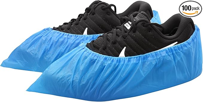 Hitituto Shoe Covers Disposable Non-slip for Indoors -100 Pieces (50 Pairs) Waterproof Premium CPE Booties Shoes Protectors Coverings, fits up to size 11 US Men and 13 US Women, Blue, Large