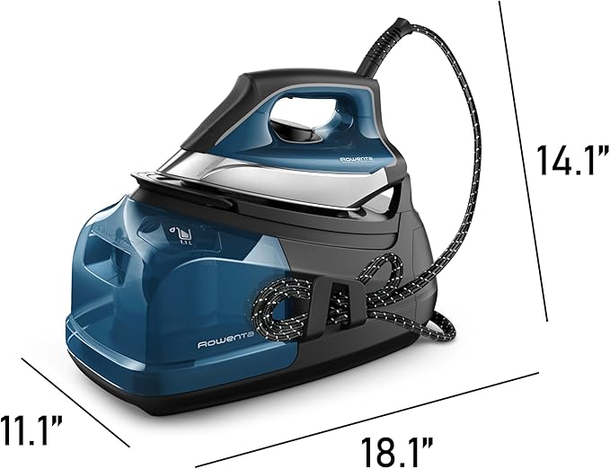 Rowenta Steam Station, Stainless Steel Soleplate, Professional Iron Steamer for Clothes, 1.1L Removable Tank, Fast Heat Up, 1800 Watts, Blue Clothes Iron, DG8624