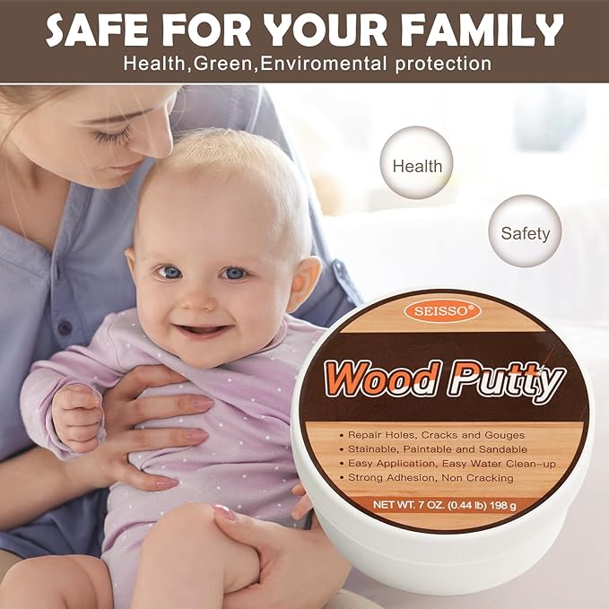 SEISSO Wood Putty, Gray Wood Filler Paintable, Wood Putty Outdoor Waterproof, Wood Repair Putty Stainable, Wood Furniture Repair kit - Restore Wooden Table, Cabinet, Floors, Door
