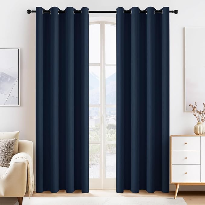 PONY DANCE Door Curtains for Doorways Privacy - Home Decoration Window Covering for Closet/Hallway Light Block Noise Reducing for Living Room 55 x 80 inch, Navy Blue, 2 PCs