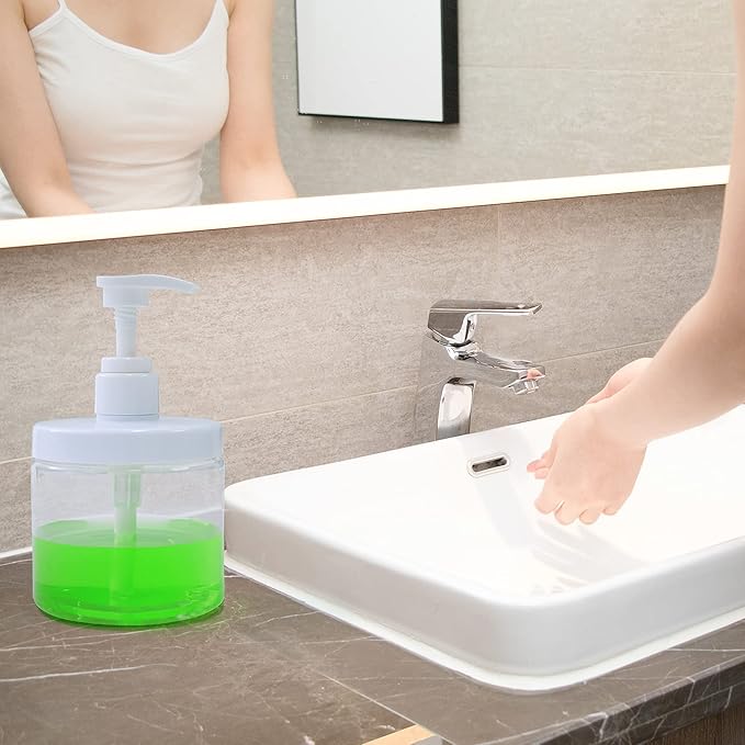 Cosywell Pump Bottle Dispenser Plastic Refillable Bottles Wide Mouth Jar Style Empty Bathroom Shower Containers for Lotion Shampoo Conditioner (Clear, 2X 500ml)