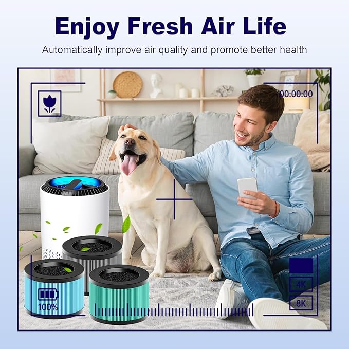 MK01 & MK06 True HEPA Filter Replacement Compatible with Aroeve MK01, MK06, ToLife TZ-K1 and Kloudi DH-JH01 Air Purifier, Pet Dander Version, Green, 4 Pack