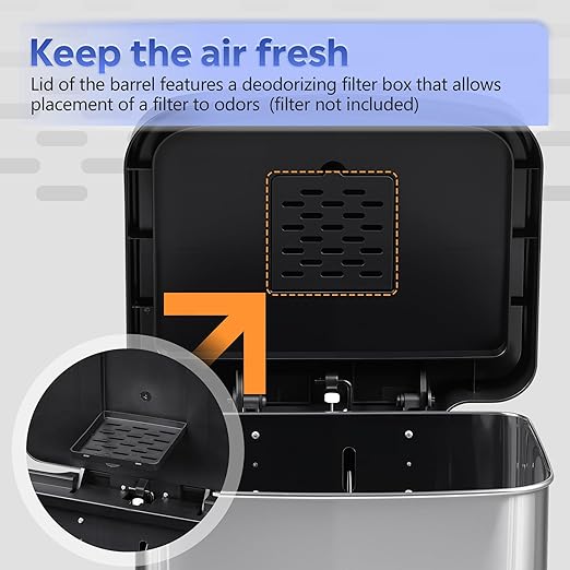 WLIVE 55 Liter Gallon Trash Can with Soft-Close Lid, 14.5 Gallon Brushed Stainless Steel Garbage Can, Kitchen Trash Can with Hands-Free Step, Integrated Bag Ring, Silver