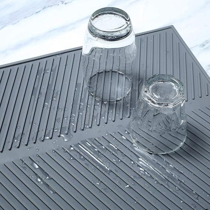 Silicone Dish Draining Mat, Eco Friendly Dish Drying Mat Kitchen Counter Anti-Skid and Heat Insulation Pad, Sink Drainer Mat with Dense Drainage Grooves (M (17"×13"))