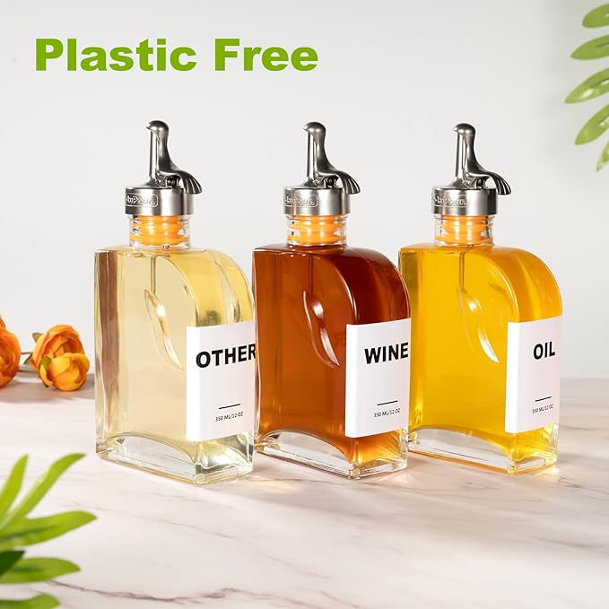 Glass Olive Oil Dispenser Bottle for Kitchen,Oil & Vinegar Dispenser Set, Coffee Syrup Bottles with Stainless Steel Pourers