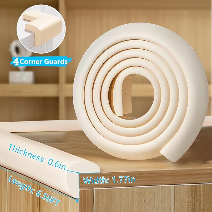 Baby Proofing Edge Corner Protector,1Roll L-Shape Soft Cabinet Door Bumper Corner Strip,4 Furniture Safety Bumper Corner Guards,Wall Protector,Self Adhesive,for Nursery,Fireplace,Kitchen,Table