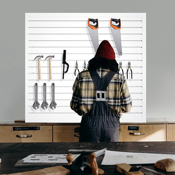 NeatiEase Slatwall Panel Wall Storage Systems, 4 x 4ft Slat Wall Paneling Garage Wall Organizer, Heavy Duty Wall Mounted PVC Wall Rack (White)