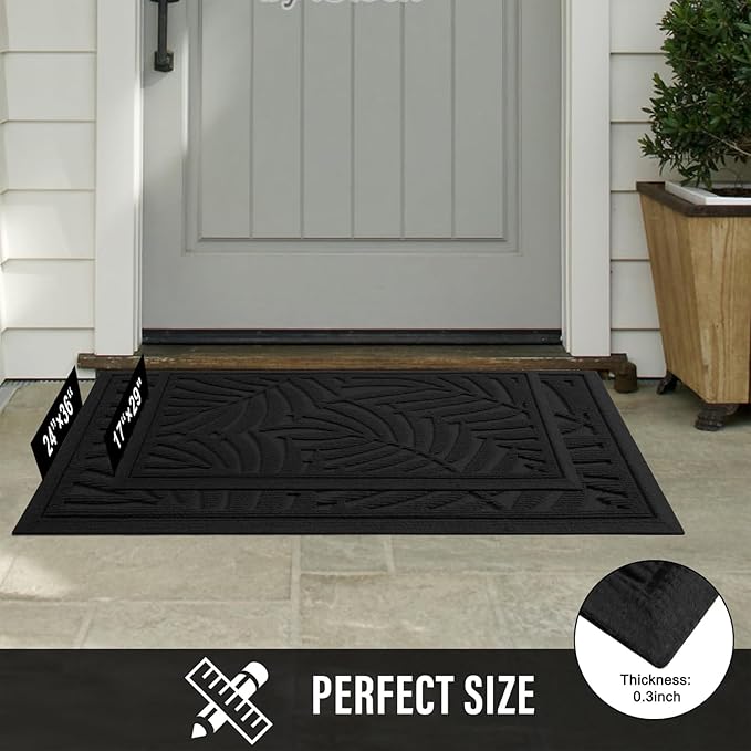 Front Door Mat, Absorbent Resist Dirt Welcome Door Mat Indoor Outdoor, Waterproof Doormat, Sturdy Non Slip Backing, Fade Resistant, Low Profile Entry Mat for Entryway, 29×17, Black