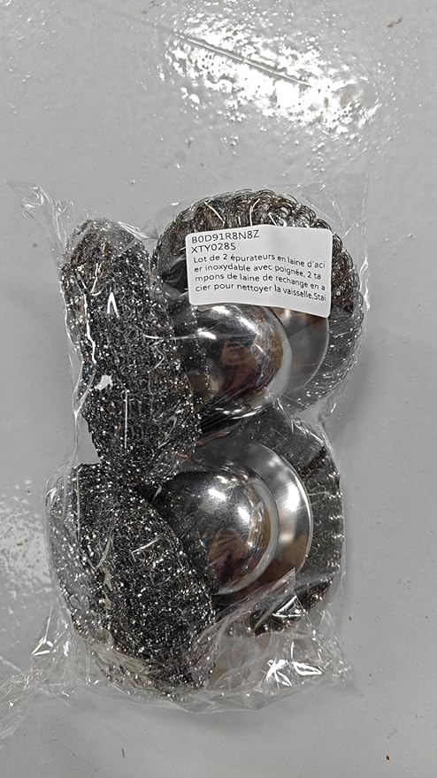 Stainless Steel Wool Scrubber with 2 Replacement Pads - Clean Metal Pans, Pots, Grills & More