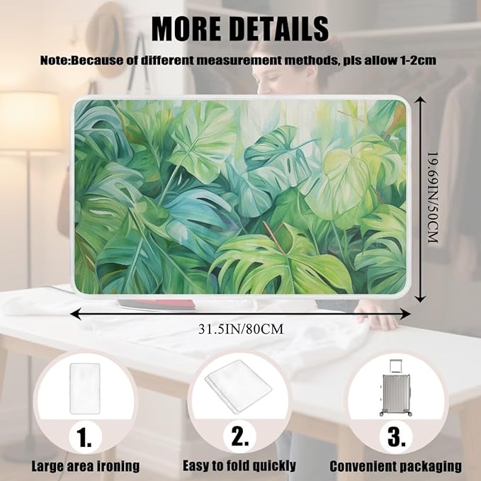 Green Ironing Mat Portable Ironing Pad Monstera Leaf 32 x 16 Inch Large Ironing Mat for Table Top of Washer, Dryer, Table Top, Countertop, Heat Resistant Iron Board Pads