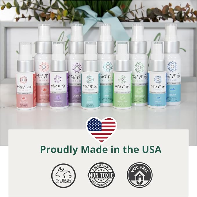 Mist N' Go Omaze Travel Toilet Spray Odor Eliminator - Fresh Linen Daily Pack (2oz + 1oz)