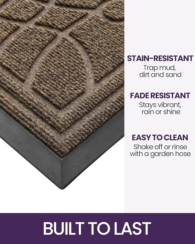 DEXI Front Door Mat Outside Entrance, Heavy Duty Non Slip Low Profile Doormat for Entryway, Trap Dirt and Moisture Welcome Mats, Easy Clean, Patio, Garage, 3x2, Brown