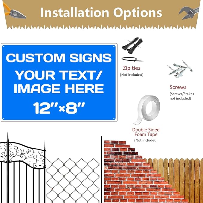 Custom Metal Signs - Aluminum, Weatherproof, Multiple Sizes, Custom Text & Picture, Hazard, Garden, Door, Business Signs