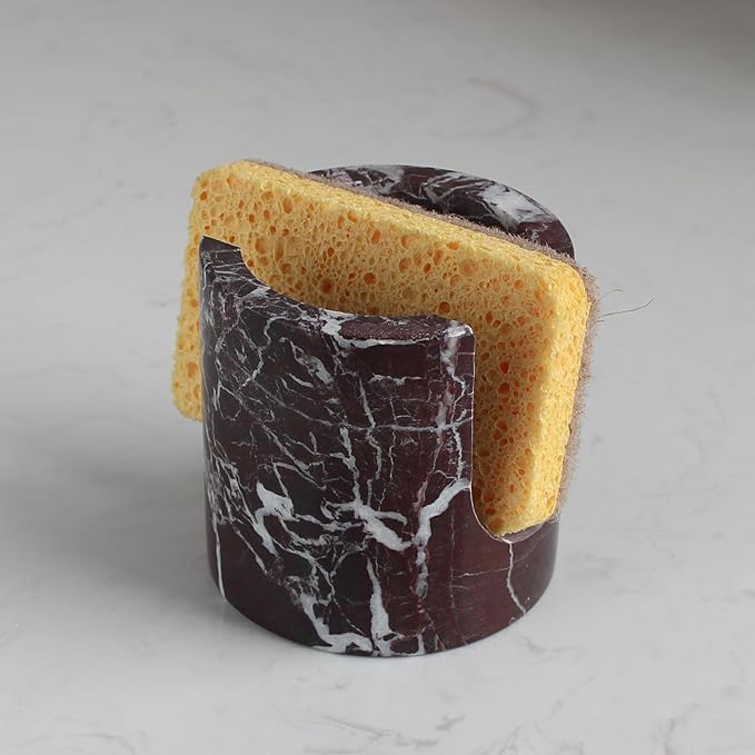 Natural Travertine Sponge Holder for Kitchen Sink, Drying Rack, Compact Sink Caddy Organizer (Rosso Levanto Marble)