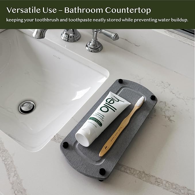 2PCS Water Absorbing Stone Soap Tray for Kitchen Bathroom Sink, Quick Dry Diatomaceous Earth Drying Rack and Shower Caddy, Soap Dispenser and Sponge Holder Organizer for Countertop