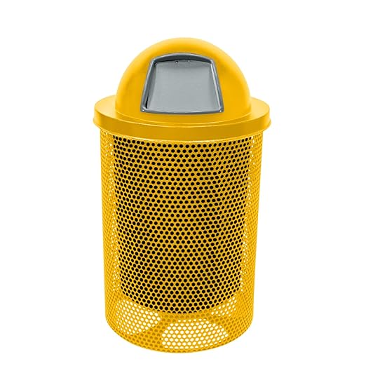 COATEDOUTDOORFURNITURE RDT-P-YEL Heavy Duty Round Trash Receptacle with Dome Top, Liner Included, 32 Gallon, Yellow, Made in America