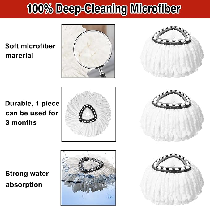 12 Pack Spin Mop Replacement Heads, 100% Microfiber Spin Mop Refill for Easy Wring Compatible with Triangle Spin Mop, 360 Degree Spinning Mop Replace Head for Floor Cleaning