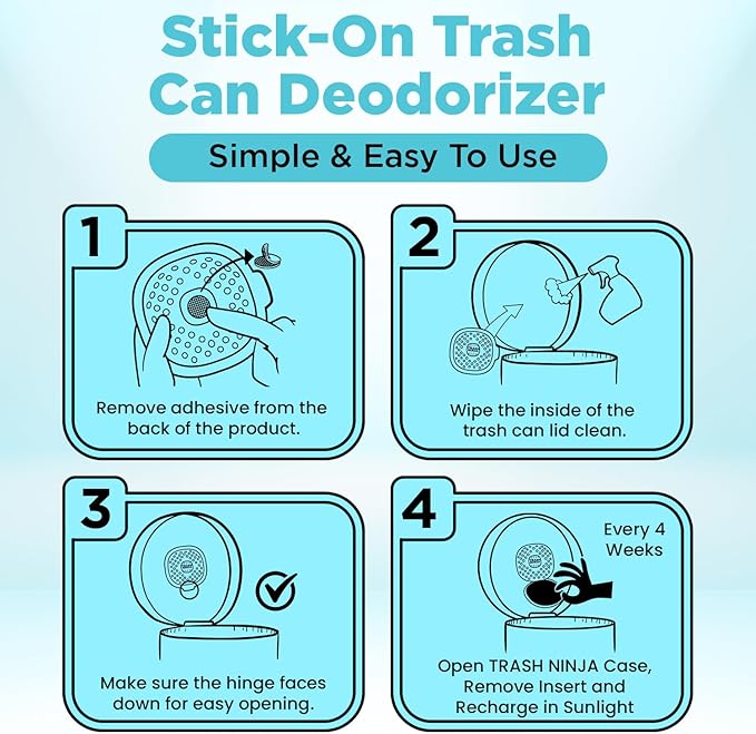 Trash Ninja Trash Can Deodorizer – Stick-On Air Freshener with Activated Charcoal and Fresh Ocean Scent for Kitchen, Bathroom, Fridge, Dumpster, and Trash Compactor Smell Removal