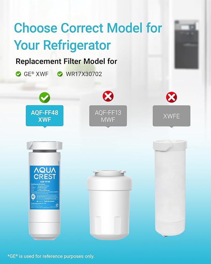 AQUA CREST XWF Replacement for GE® XWF, NSF Certified Refrigerator Water Filter, 3 Filters (Not XWFE®)