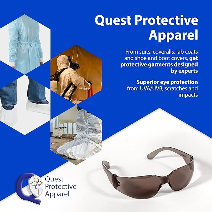 Quest Protective Apparel Safety Glasses for Men and Women - Anti Fog Safety Goggles for Shooting, Lab, or Construction – Polycarbonate Eye Protection [Smoke & Pack of 2]