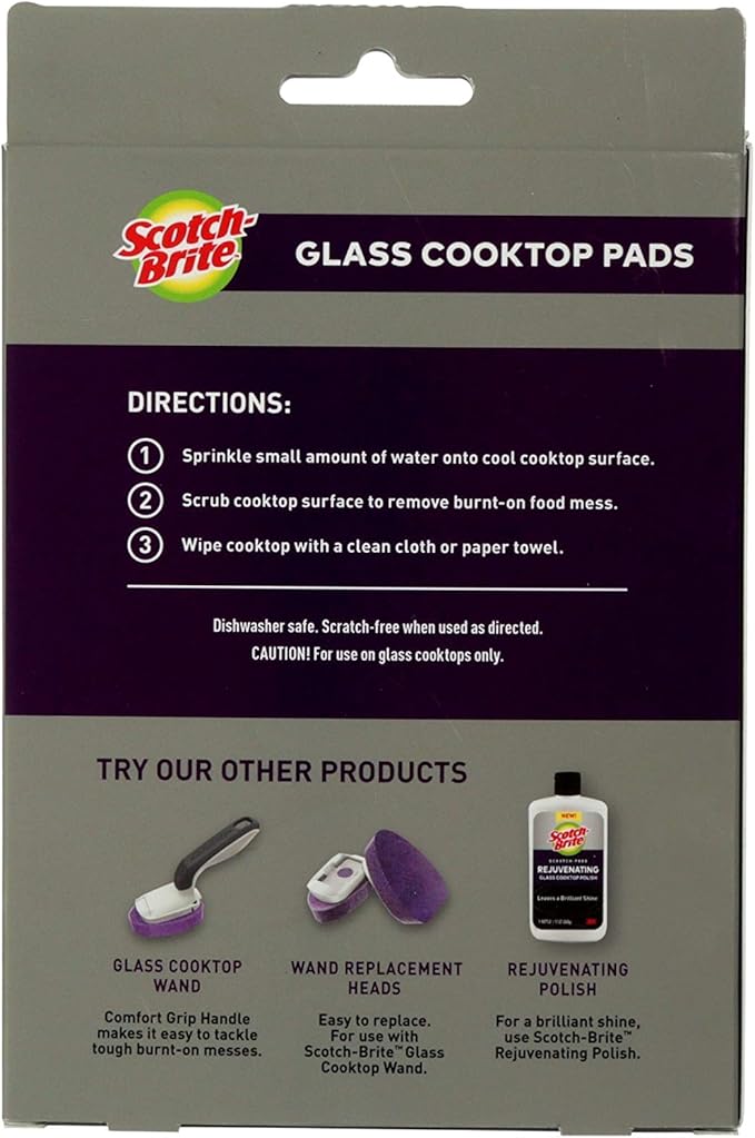 Scotch-Brite™ Glass Cooktop Pads , 4.1 in x 3.4 in x 1 in (104 cm x 86 m x 25), 6/2