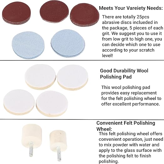 Windshield Scratch Remover Set Glass Polishing Kit Abrasive Discs Polish Pads for Any Windscreen Rear or Side Windows