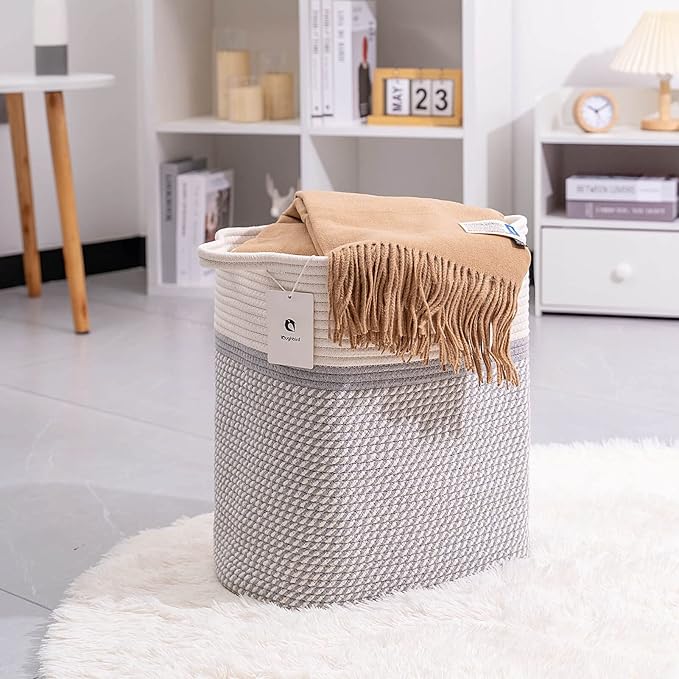 Medium and Large Woven Basket//With Handle, Used for Toys and Fabric Storage Basket used for Storing xl Storage Box, Decorative Storage Box Room (14L*15.7H TWhite/Gray, 14L*10W*15.7H)