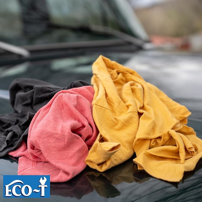 6 x 4 Lb Bags (24 Lbs) Eco-T Mechanic Shop Rags - Colored T-Shirt Material, 100% Recycled, Eco-Friendly, High Absorbency, Low Lint, Low-Cost, Industrial Use Wiping Cloth